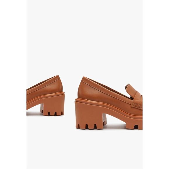 Schutz Women’s 90s Viola Tractor Leather Chunky Lug Sole Flat in Tan Rust Honey - Picture 10 of 13